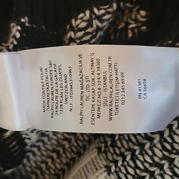 Ralph Lauren Black/Wht Checked Sweater, High Neck Under arm fringe, Med - Picture 10 of 10